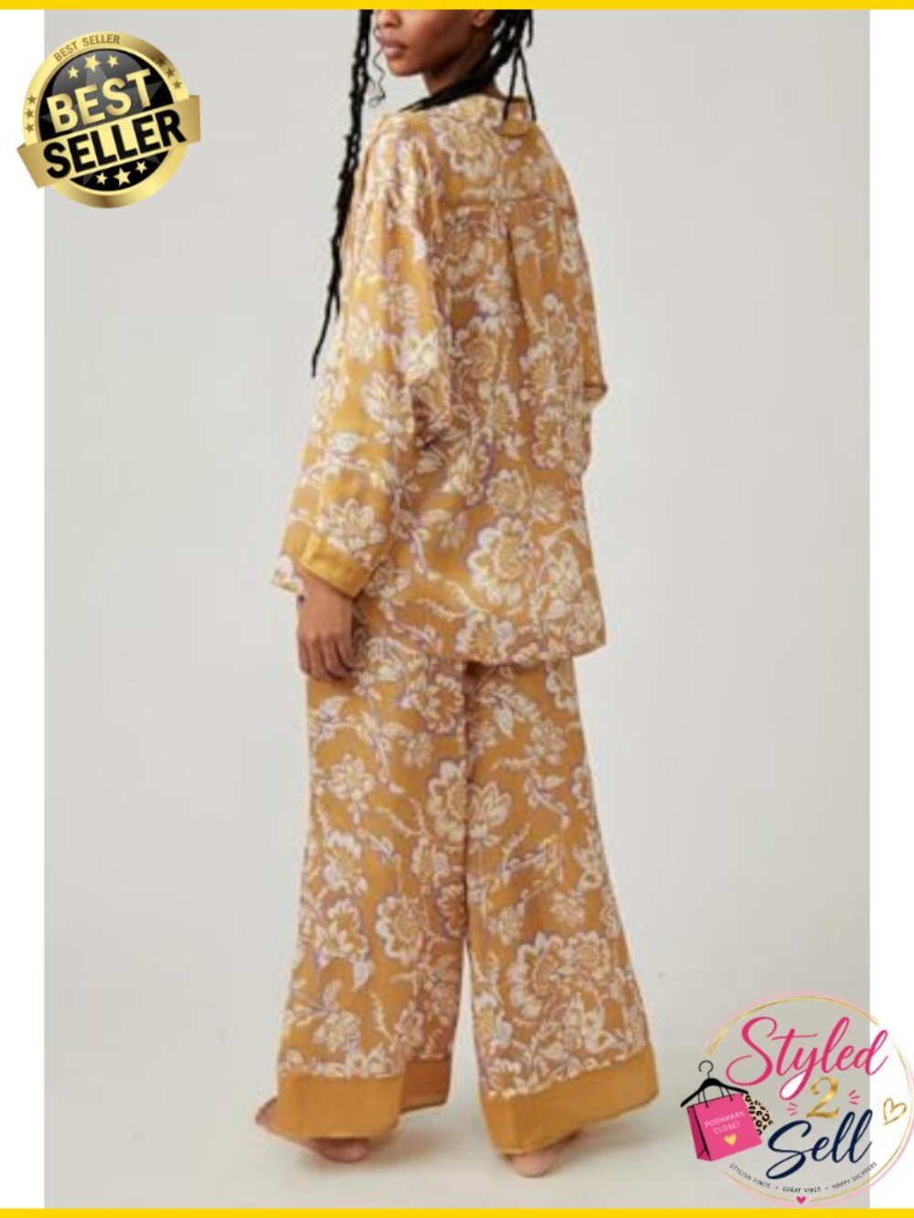 Satin Pajama Set Button Shirt Wide Leg Pants Women Sleep Lounge - Picture 3 of 3